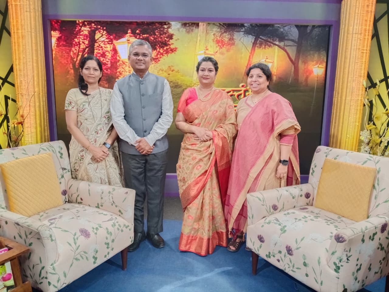Vikas Kharge, Honorable Additional Chief Secretary, Revenue Department, Government of Maharashtra, along with Mrs. Meenakshi Kharge and Sandhya Pujari, producer from Doordarshan.